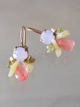 earrings Bee pink crystal and peridot
