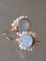 earrings Flower moonstone and pearls