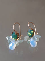 earrings Bee green crystal, aquamarine