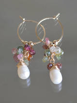 earrings Cluster tourmaline and pearl