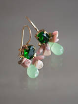 earrings Bee green crystal, rhodonite