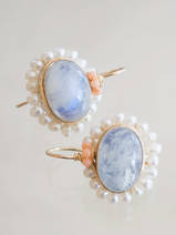 earrings Oval Mandala moonstone, pearls