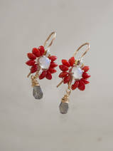 earrings Flower mini, coral and labradorite