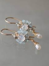 earrings Flower mini, light blue jade and moonstone
