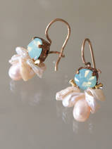 earrings Bee light green crystal and pearls